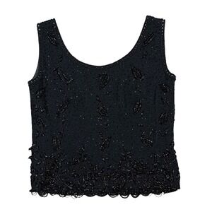 Vintage Hetty Bradley Black Beaded Embellished Sleeveless Top, Women's S -approx